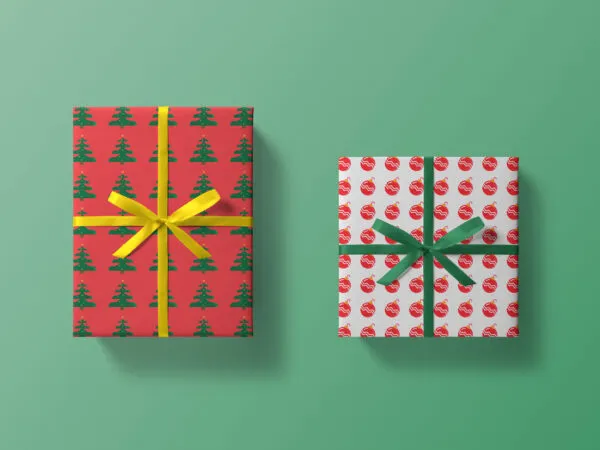 Mockup Showcasing Overhead View of Gift Boxes with Ribbons 1