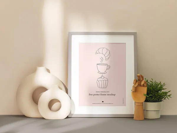 Mockup Showcasing Poster Frame with Decorative Elements 1