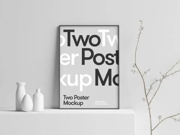 Mockup Showcasing Poster Scene Decorated with Vases and Blossoms 1