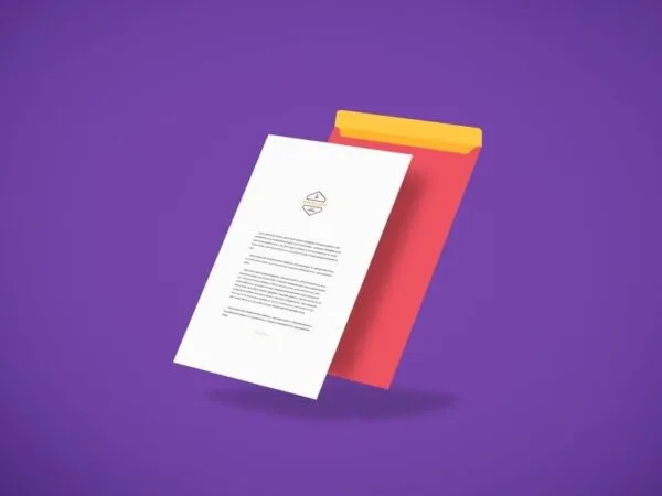 Mockup Showcasing Side View of Letterhead Floating above Envelope 1