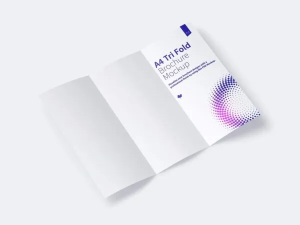 Mockup Showcasing Side View of Opened A4 Trifold Brochure 1