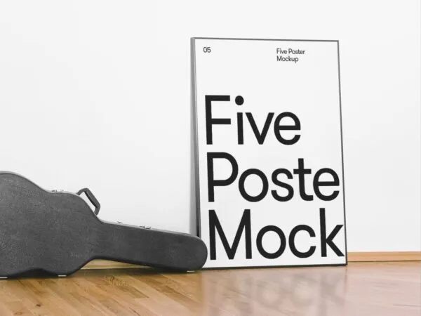 Mockup Showcasing Side View of Poster Against Wall Beside Guitar Case 1