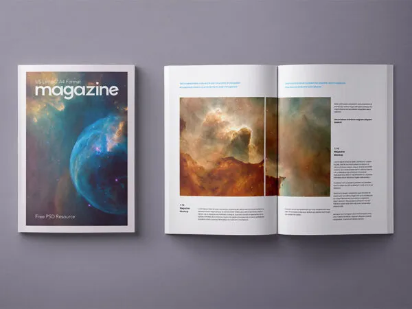 Mockup Showcasing Top View of Opened and Closed A4 Magazine 1