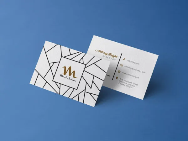 Mockup Showcasing Two Business Cards Leaning on Monochrome Surface 1