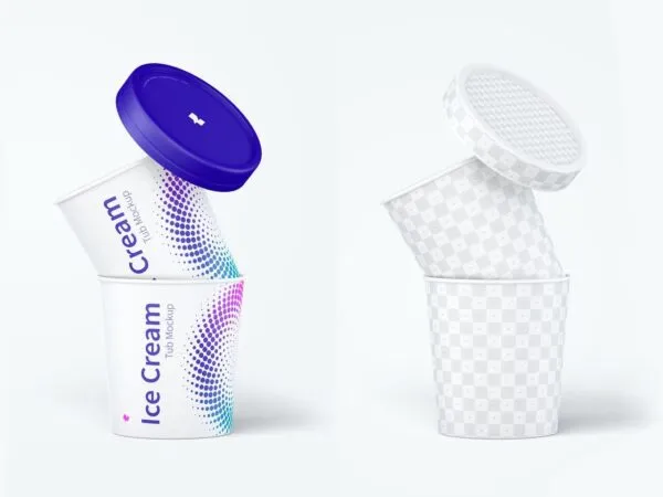 Mockup Showcasing Two Paper Ice Cream Tubs with Floating Lid 1