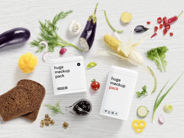 Mockup Showcasing Two Plastic Packages in a Food Scene 1