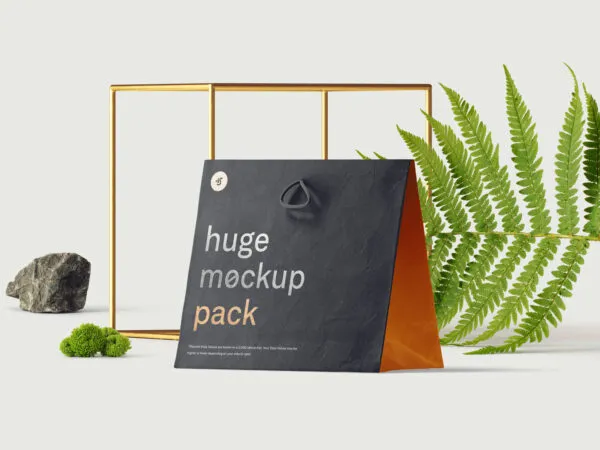 Mockup Showcasing Unique Shopping Bag with Plants Around 1