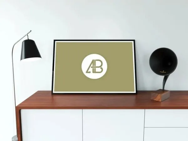Mockup Showcasing Wide Poster on Wooden Table 1
