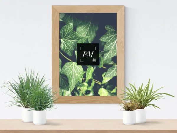 Mockup Showcasing Wooden Frame Poster and Vases 1