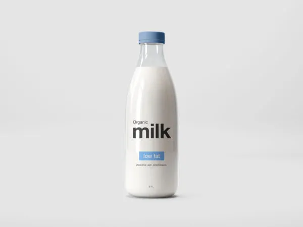 Mockup Showcasing a Full Milk Glass Bottle 1