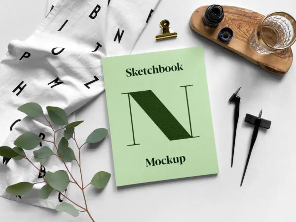 Mockup Showcasing a Top View of a Simple Sketchbook 1