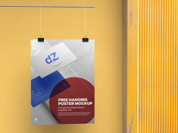 Mockup Showcasing a Vertical Poster Hanging with Paper Clips 1