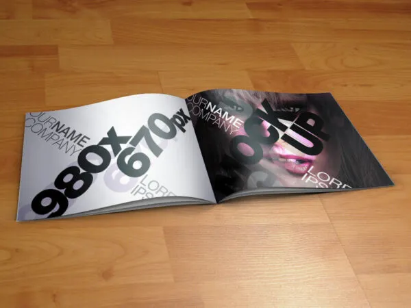 Mockup Showcasing an Opened Catalog on a Ceramic Floor 1