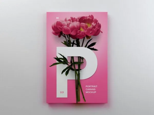 Mockup Showing 2×3 Portrait Canvas Poster Hanging on Wall 1