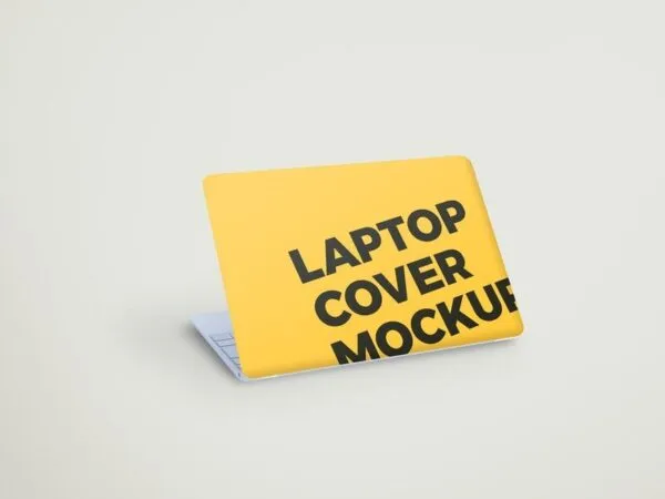 Mockup Showing Backside of Half Opened Laptop Wearing a Cover 1