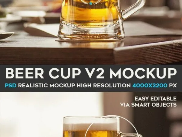 Mockup Showing Big Beer Cup with Handle on Wooden Texture 1