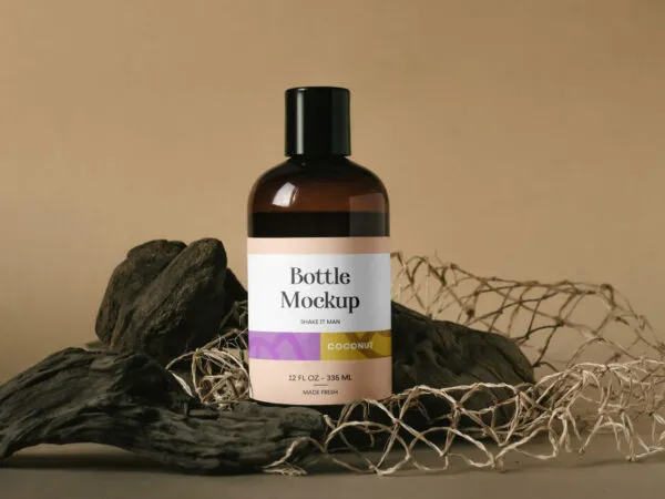 Mockup Showing Big Plastic Bottle in a Scene Decorated with Wood and Net 1