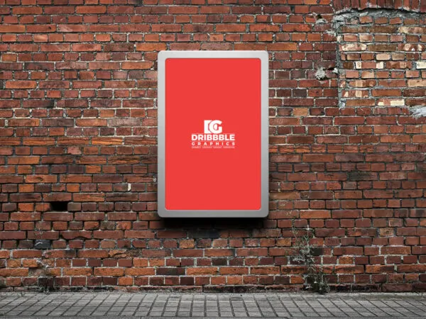 Mockup Showing Billboard on Brick Wall in a Sidewalk Setting 1