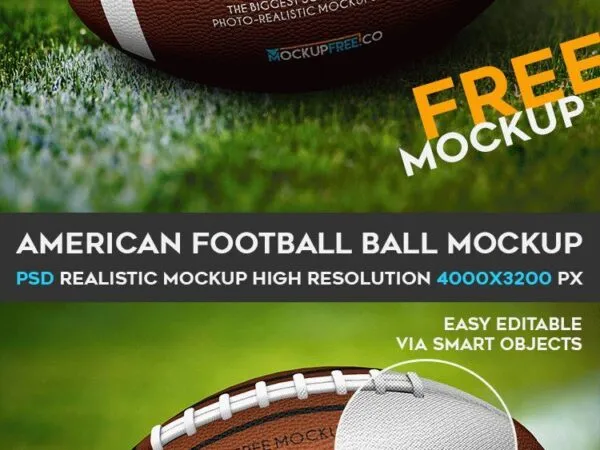 Mockup Showing Closeup of American Football Ball on Wet Lawn 1