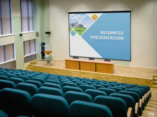 Mockup Showing Conference Hall Presentation Screen 1