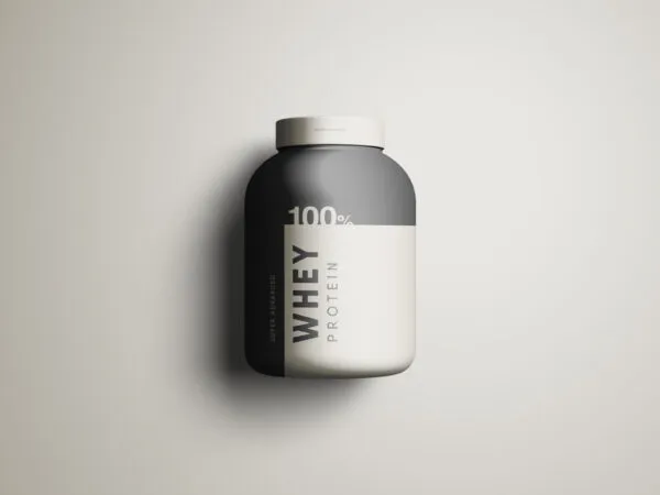 Mockup Showing Front View of a Protein Whey Plastic Container 1