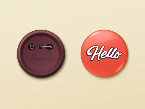 Mockup Showing Front and Back View of Two Pin Button Badges 1