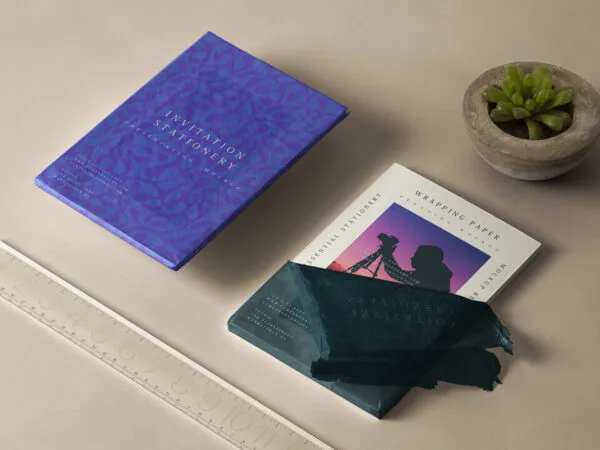 Mockup Showing Fully and Partially Wrapped Invitation Cards in Stationery Scene 1