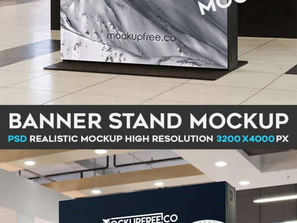Mockup Showing Huge Banner on Stand in Indoor Setting 1