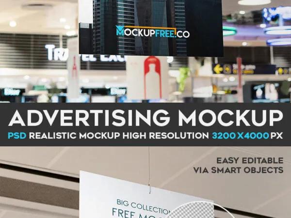 Mockup Showing Huge Hanging Poster with a Blurry Supermarket Scene 1