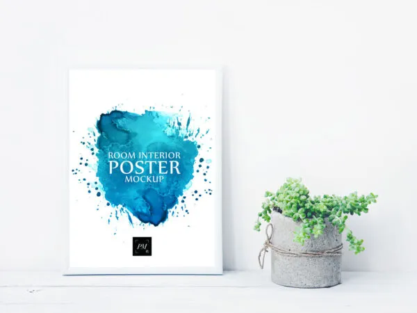 Mockup Showing Indoor Scene of Poster Next to Concrete Vase 1