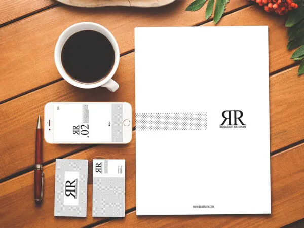 Mockup Showing Letterhead Business Cards iPhone on Wooden Texture 1