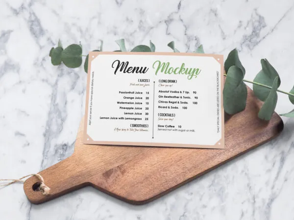 Mockup Showing Menu Card on a Worktop Cutting Board 1