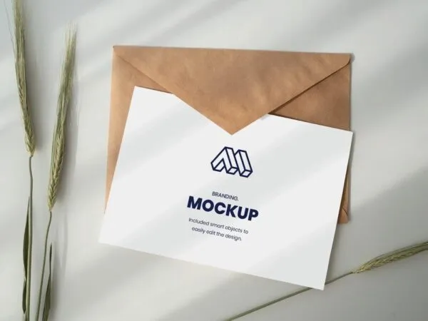 Mockup Showing Paper on an Envelope Beside Wheat Plant 1