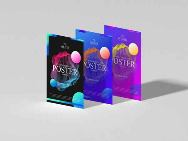 Mockup Showing Perspective View of Three Standing Posters 1