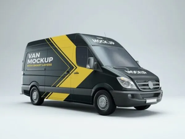 Mockup Showing Side and Front View of a Van 1