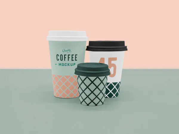 Mockup Showing Three Coffee Cups in Three Different Sizes 1
