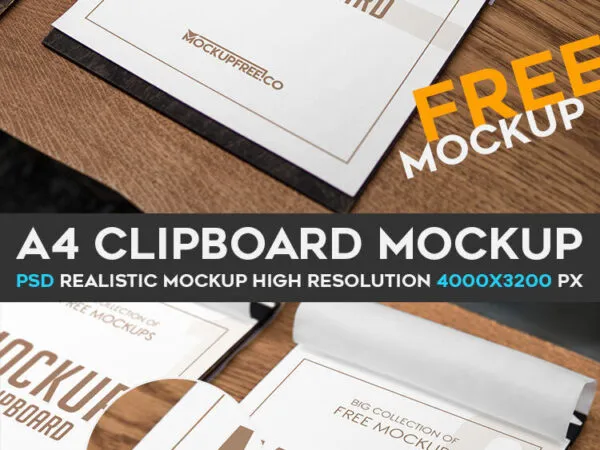 Mockup Showing Two A4 Papers on Clipboards on Wooden Texture 1