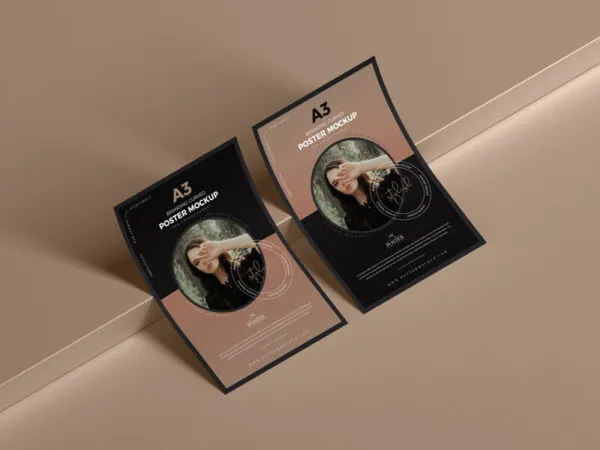 Mockup Showing Two Curved Laid on the Ground Posters 1