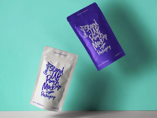 Mockup Showing Two Floating Pouch Packaging 1