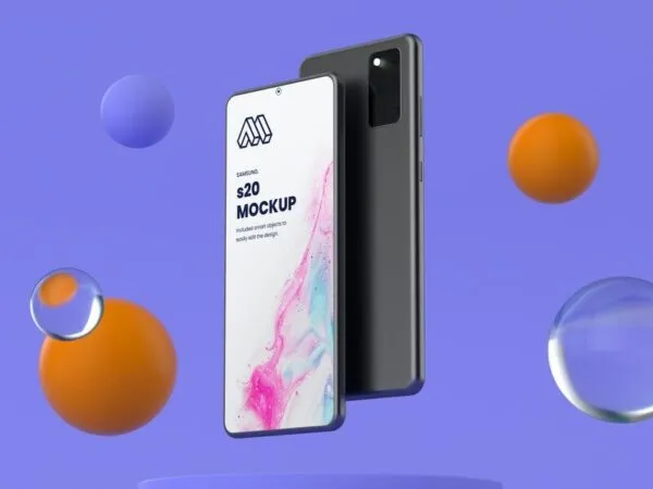 Mockup Showing Two Floating Samsung S20 Surround with Balls 1