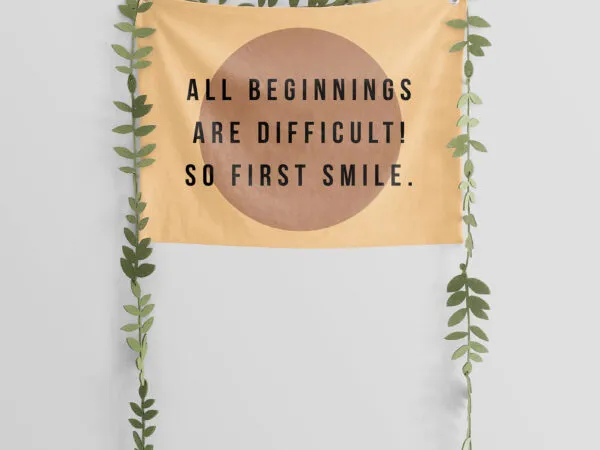 Mockup Showing Wall Flag Decorated with Leaves String 1