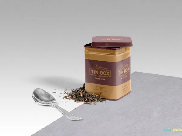 Mockup Showing a 34 View of Square Tin Canister Box 1
