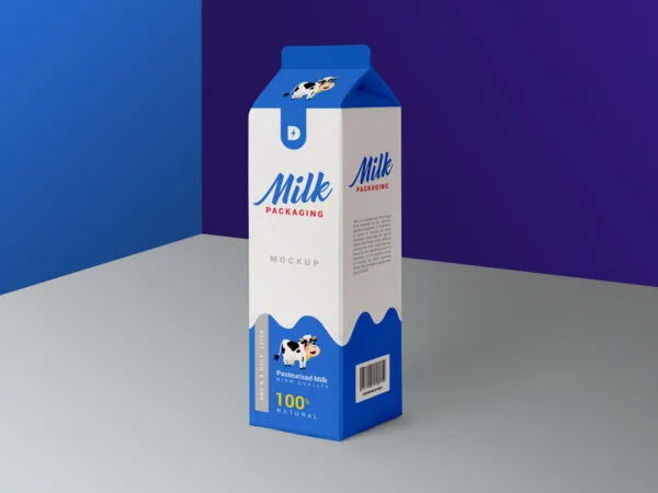 Mockup Showing a 34 View of a Milk Carton Box Packaging 1