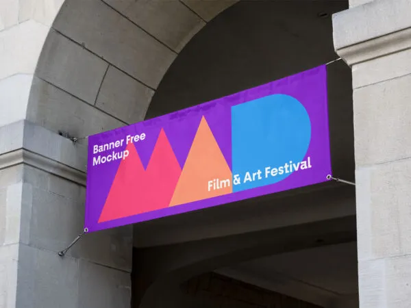 Mockup Showing a Banner Plastered Across a U Shaped Structure 1