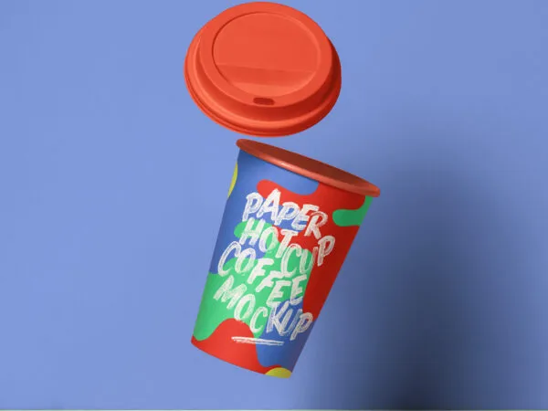 Mockup Showing a Floating Paper Cup and Its Lid 1