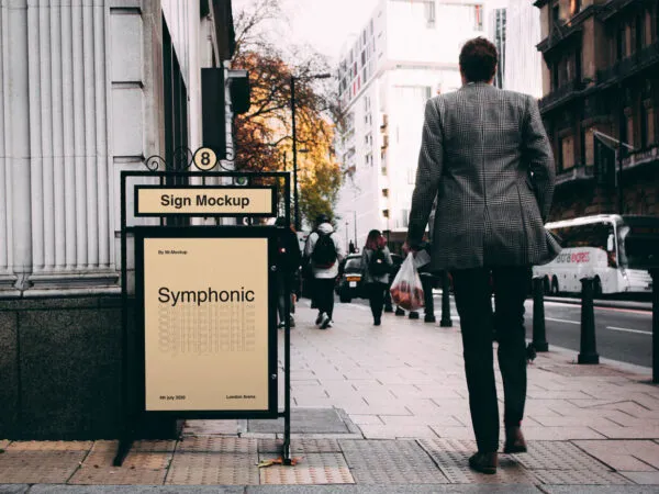 Mockup Showing a Metal Stand Sign on a Sidewalk 1