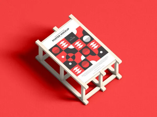 Mockup Showing a Poster on a Unique Wooden Frame 1