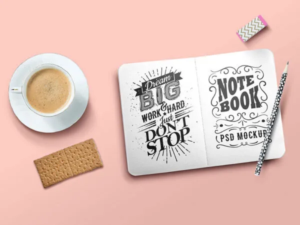 Mockup Showing a Top view of a Simple Sketchbook 1