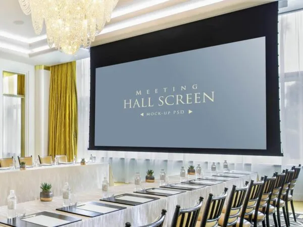 Mockup Showing a Wide Meeting Hall Screen 1