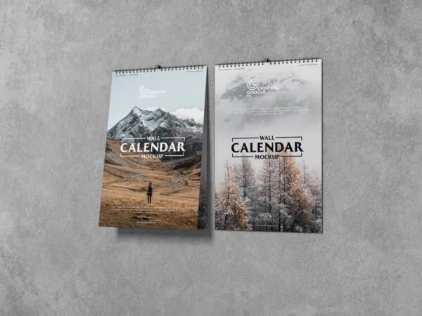 Mockup of 2 Calendars on a Concrete Wall 1